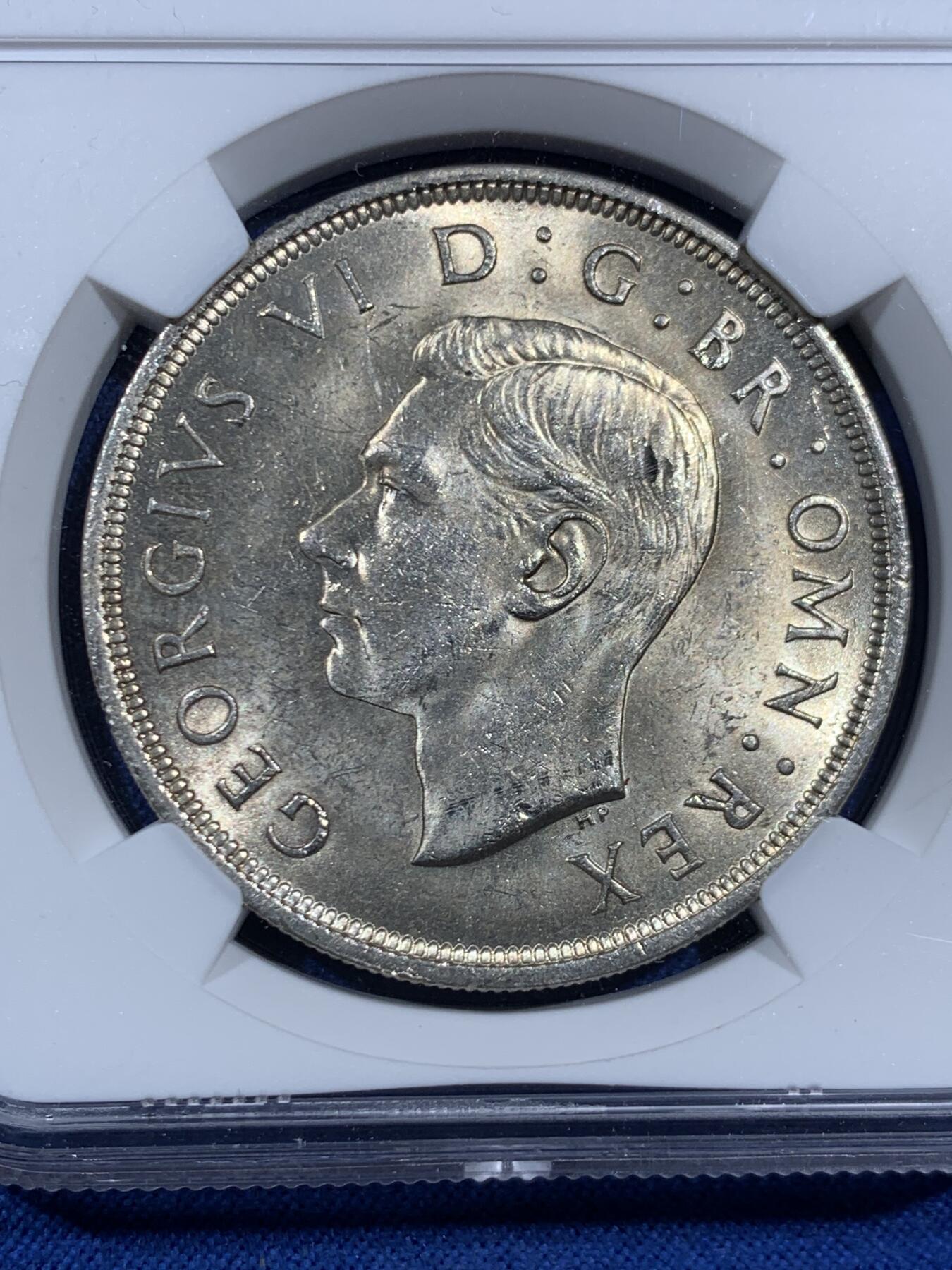 《竞宝斋》第452场 周日，周一 2场连拍 （全场包邮，欢迎送拍） NGC MS62 英国1937年乔治六世登基1克朗银币