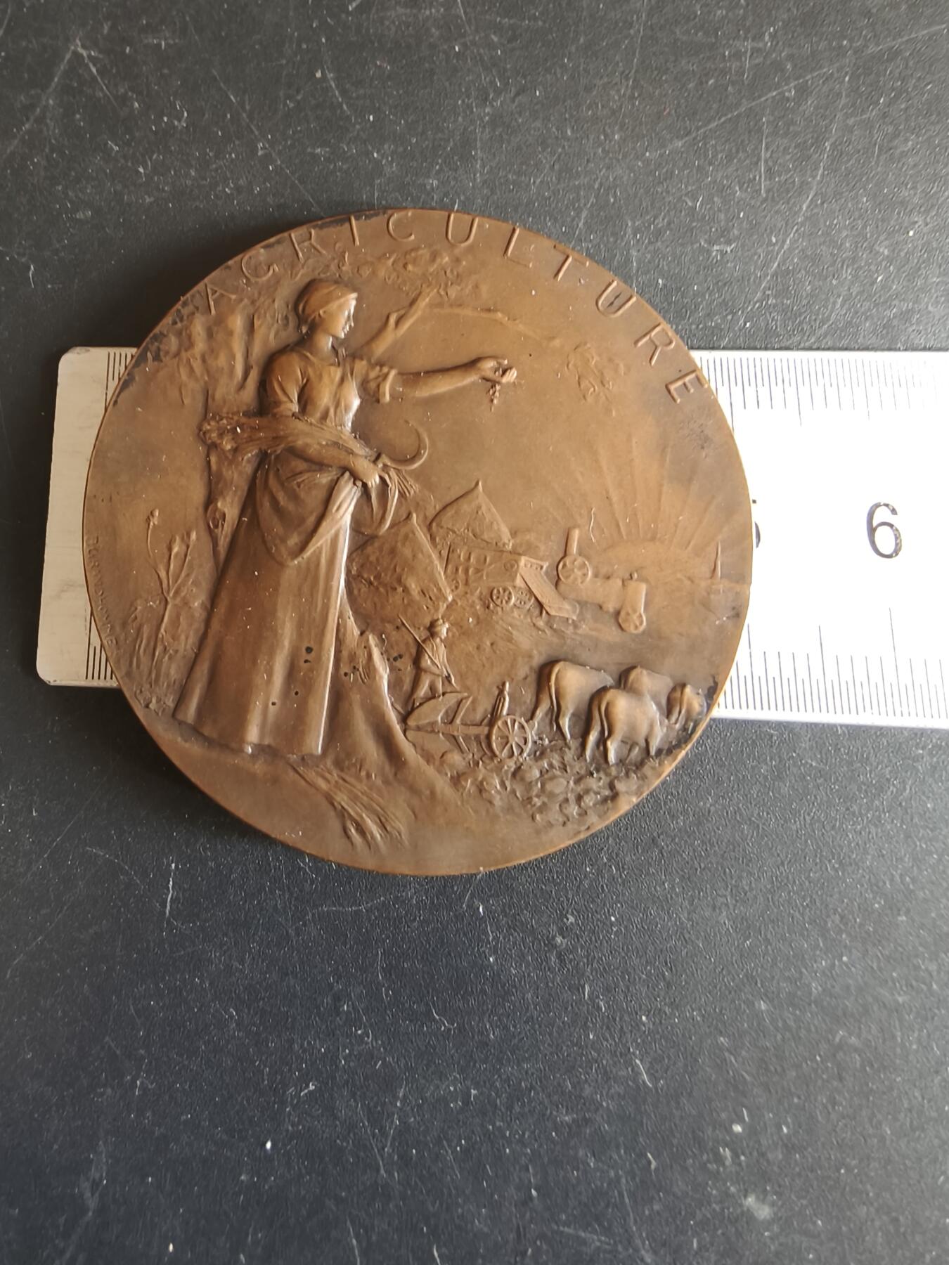 老王徽章第172期 法国圣朱利安昂日内瓦农业竞赛大铜章    原盒     直径50mm    重量47.4g      大师P.Grandhomme作品 