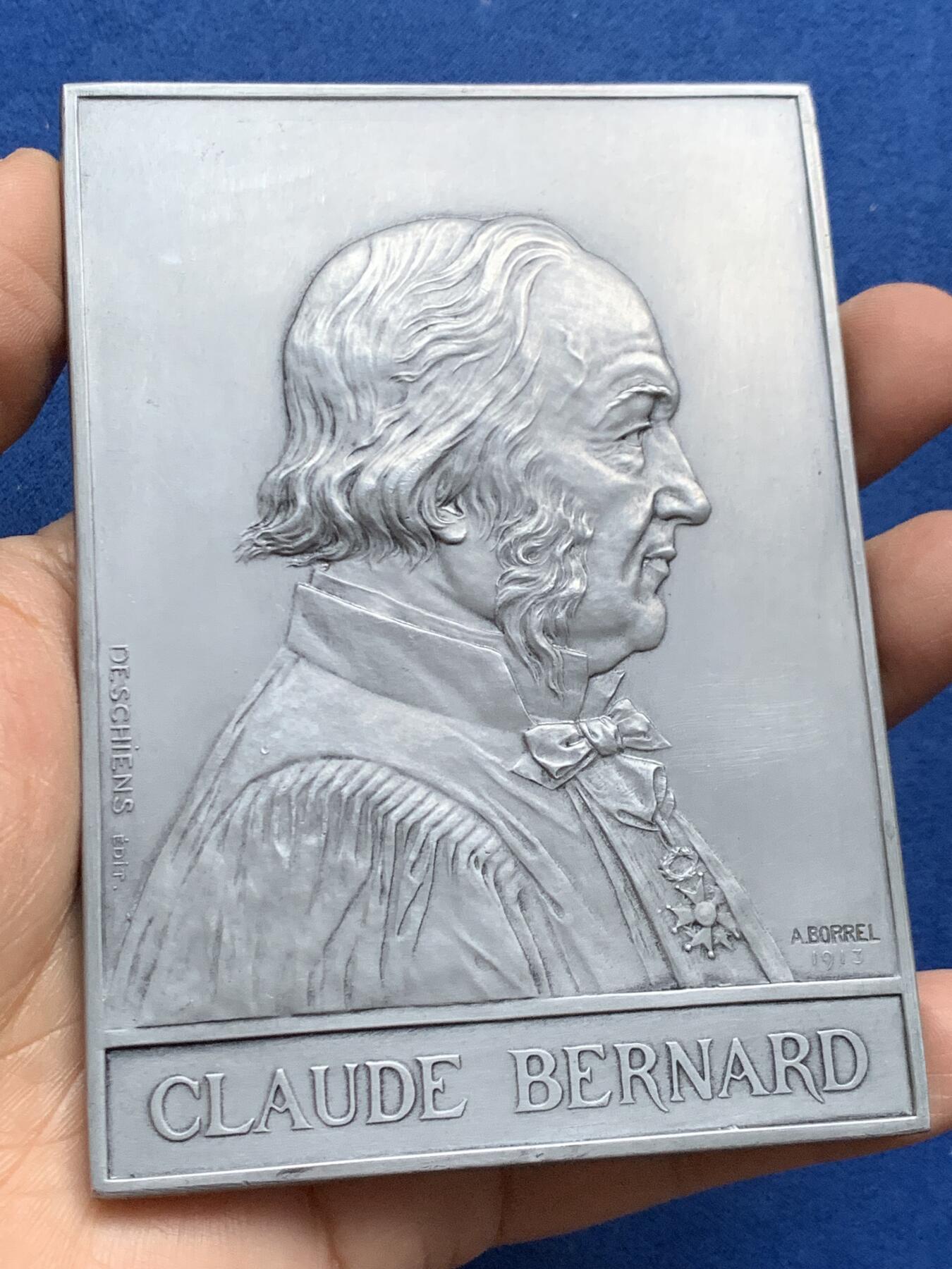 《竞宝斋》第452场 周日，周一 2场连拍 （全场包邮，欢迎送拍） 1913年法国生物学家克劳德纳德诞辰百年铝质纪念章 133.2克 80*110.5mm 三角边铭 带盒 好品保存不易