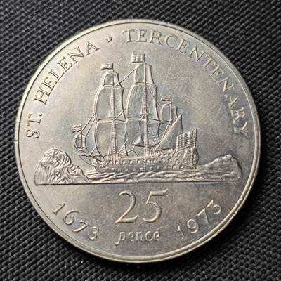 KK钱币收藏小铺 《套币 好品/批量散币专场》  2月预留时间 周末发货 -  1973圣赫勒拿25便士纪念币 克朗形纪念币