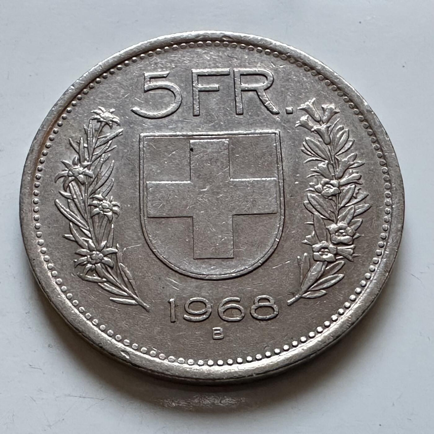 🌹外币初藏🌹🐯2025年第147场  每周二四六晚8️⃣点 接代拍 瑞士1968年五法郎