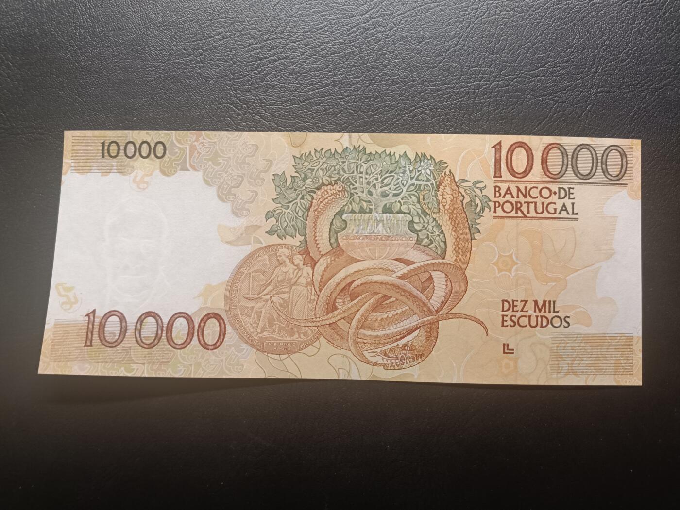 2026首期，总第211期 葡萄牙1989年10000艾斯库多AUNC无47，脑科医学家埃加斯.莫尼兹和象征医学的双蛇，此序列最高面值