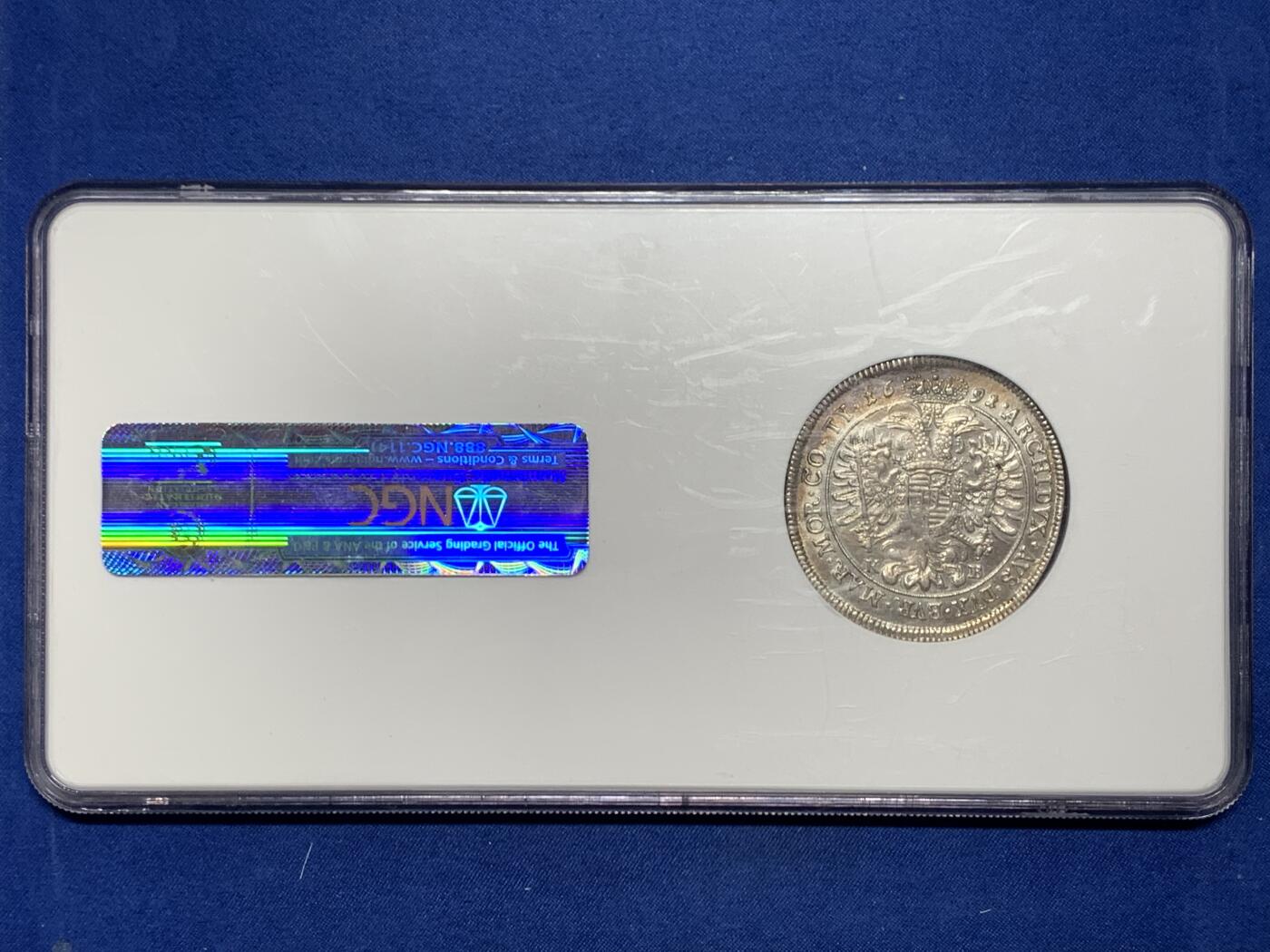 《竞宝斋》第452场 周日，周一 2场连拍 （全场包邮，欢迎送拍） NGC AU 神圣罗马帝国 1691 稀少匈牙利版 利奥博德一世大泰勒 超常规尺寸大盒封装 大波浪经典品种