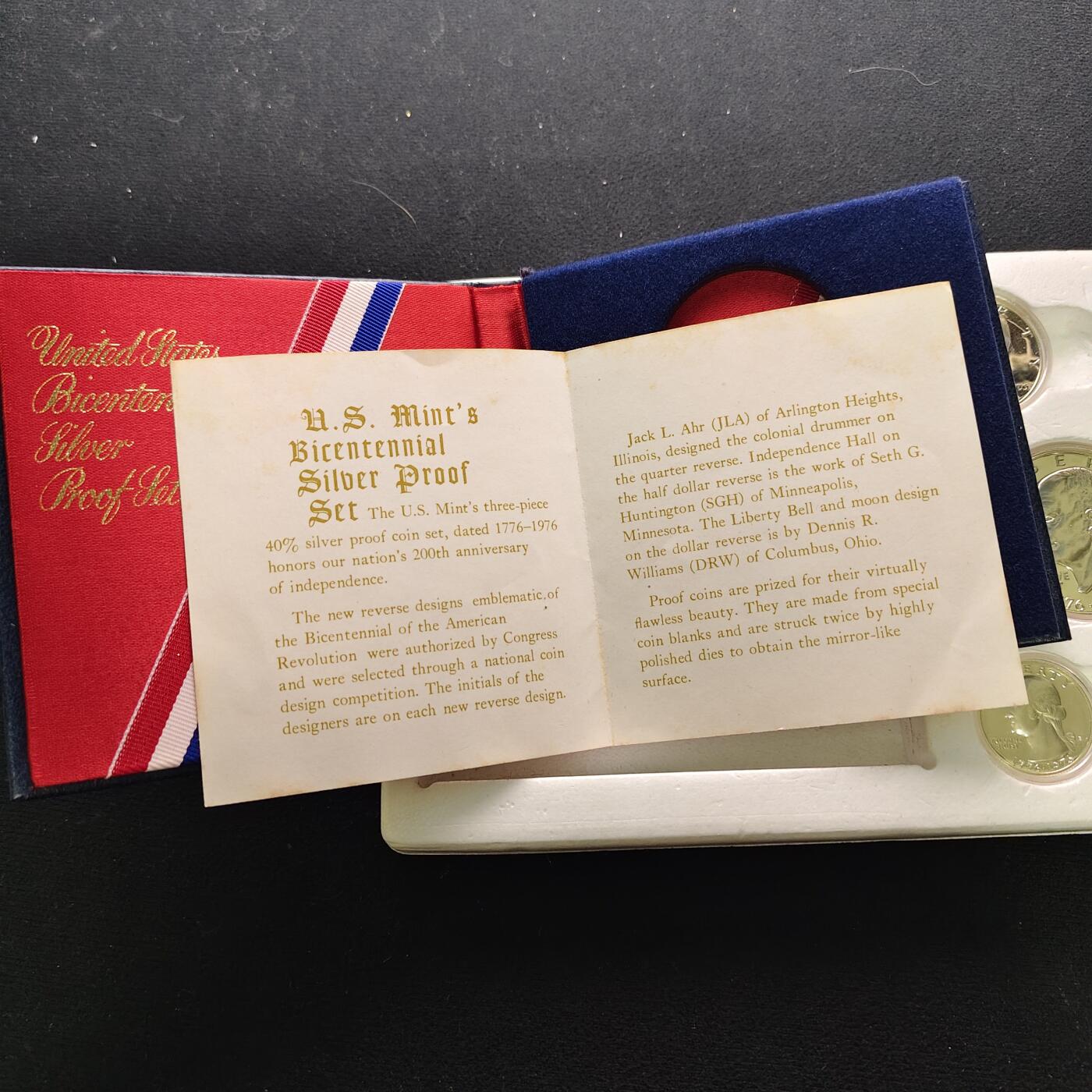 【全场包邮】纯粹捡漏拍491场（免费代拍第28场） 美国1976年独立200周年3枚全银精制纪念套币-盒证全（共计39.55克）