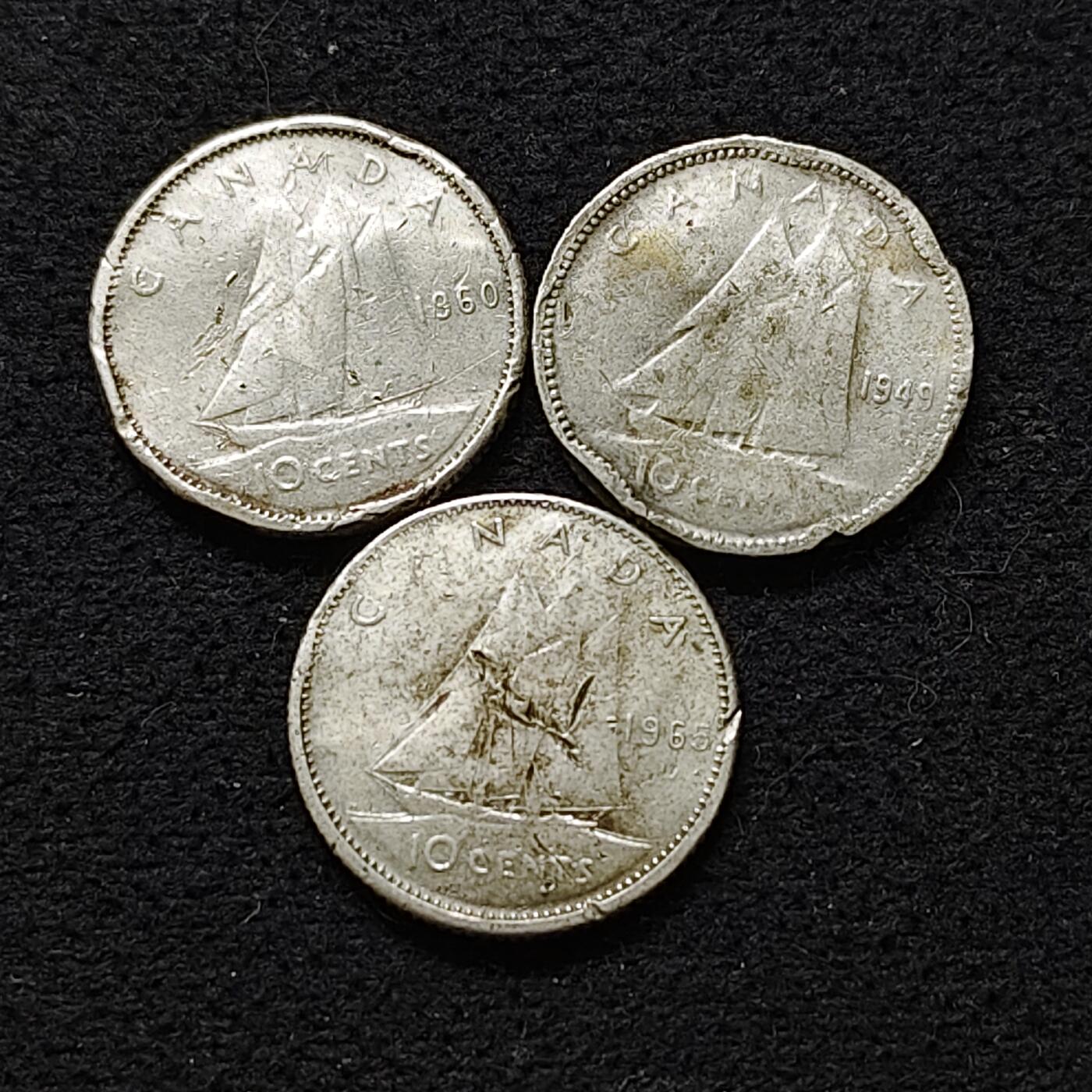 【全场包邮】纯粹捡漏拍490场（免费代拍第27场） 加拿大各年份10分（18毫米2.33克）银币（合计6.99克）