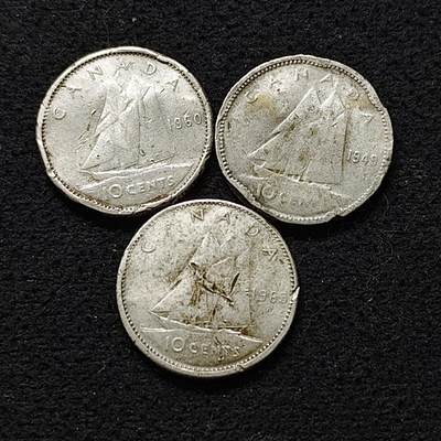 【全场包邮】纯粹捡漏拍490场（免费代拍第27场） - 加拿大各年份10分（18毫米2.33克）银币（合计6.99克）