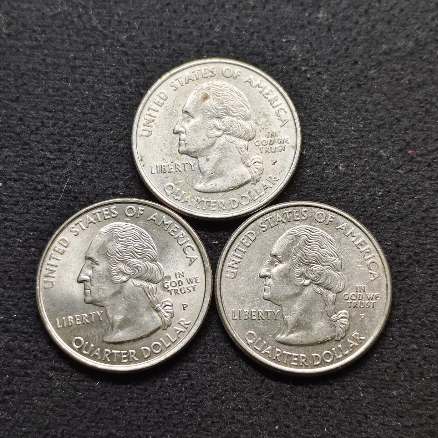 【全场包邮】纯粹捡漏拍490场（免费代拍第27场） 美国1999-2000年25分州币纪念币3枚一组