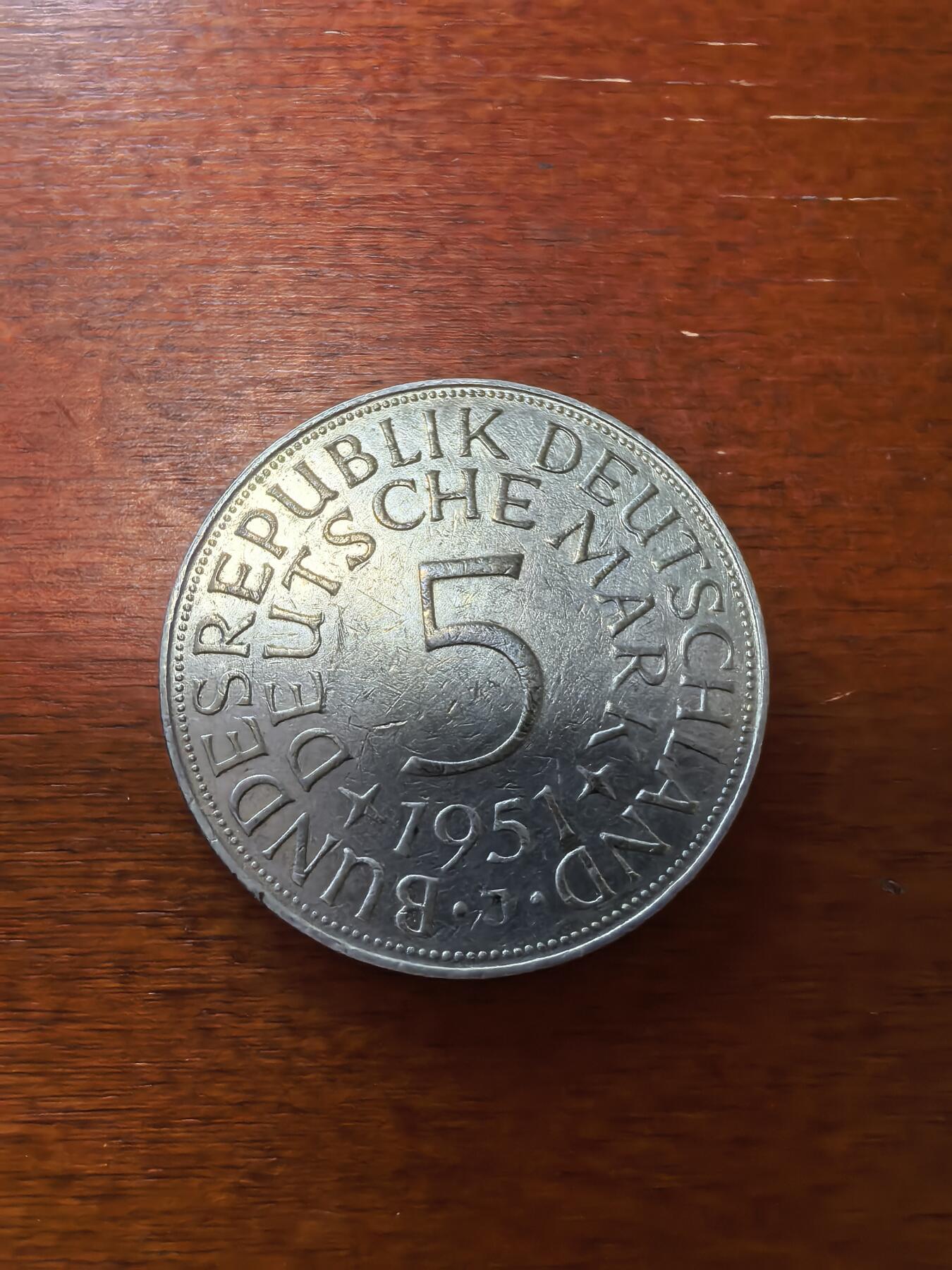 长老汇蛇年精选第八十九场拍卖 1951J德国5马克银币，首年份，克书63分85美金，11.2克625银