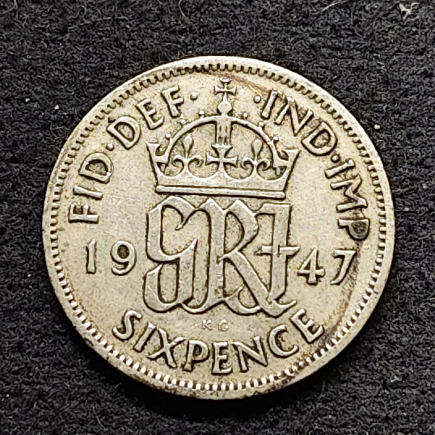 【全场包邮】纯粹捡漏拍490场（免费代拍第27场） 英国1947年乔治六世6便士（19.5毫米2.828克）银币