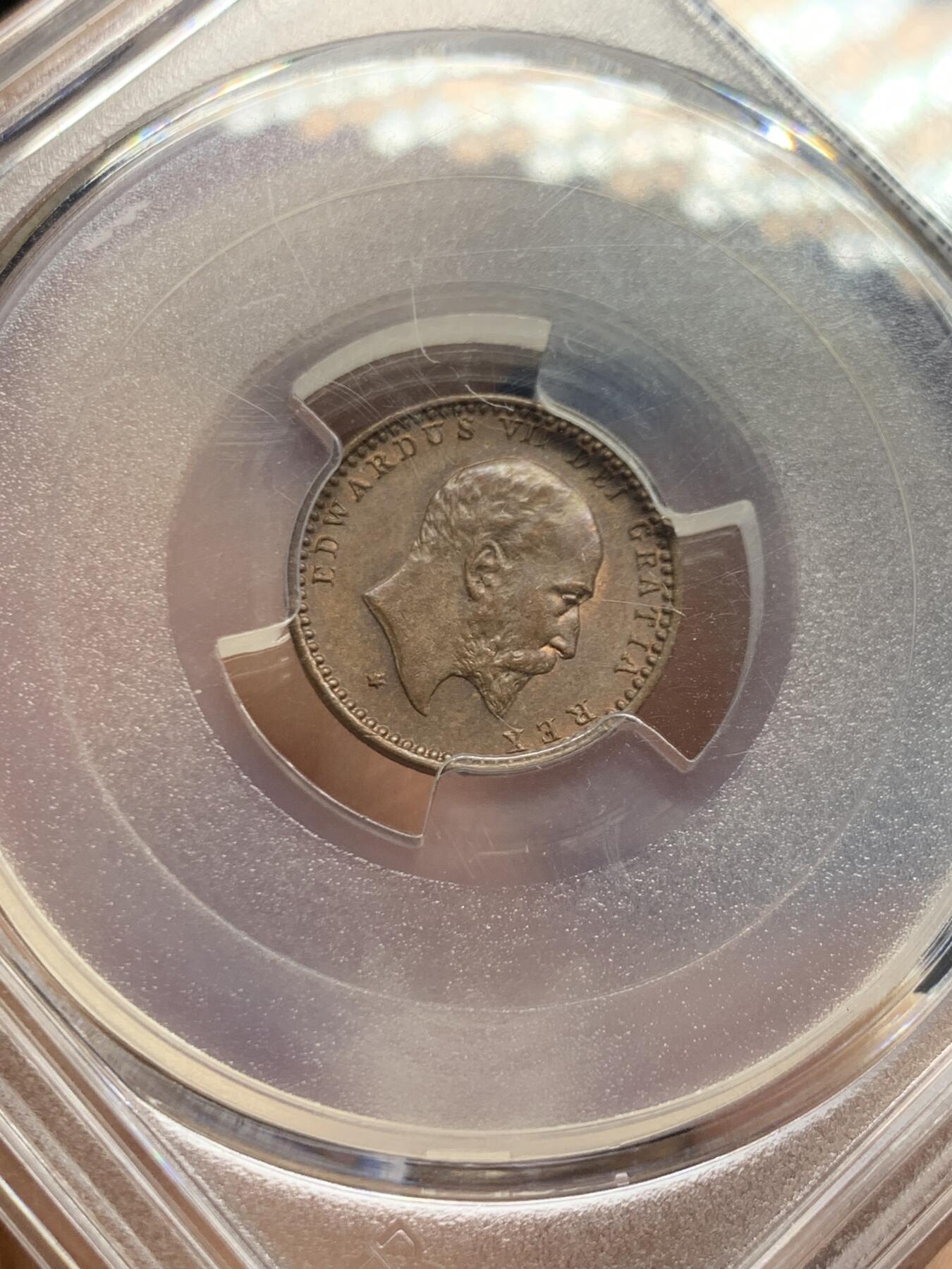 《竞宝斋》第452场 周日，周一 2场连拍 （全场包邮，欢迎送拍） PCGS MS64BN 英国1902年爱德华七世半法新token 精巧马剑 高分