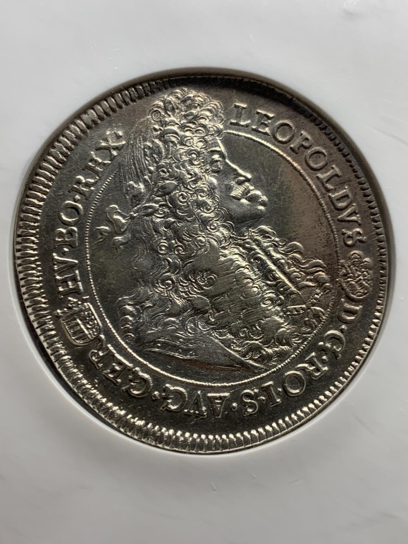 《竞宝斋》第452场 周日，周一 2场连拍 （全场包邮，欢迎送拍） NGC AU 神圣罗马帝国 1691 稀少匈牙利版 利奥博德一世大泰勒 超常规尺寸大盒封装 大波浪经典品种