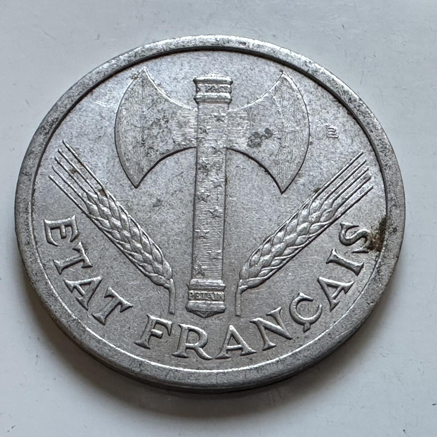 🌹外币初藏🌹🐯2025年第147场  每周二四六晚8️⃣点 接代拍 法国1943年维希政府权斧2法郎 a