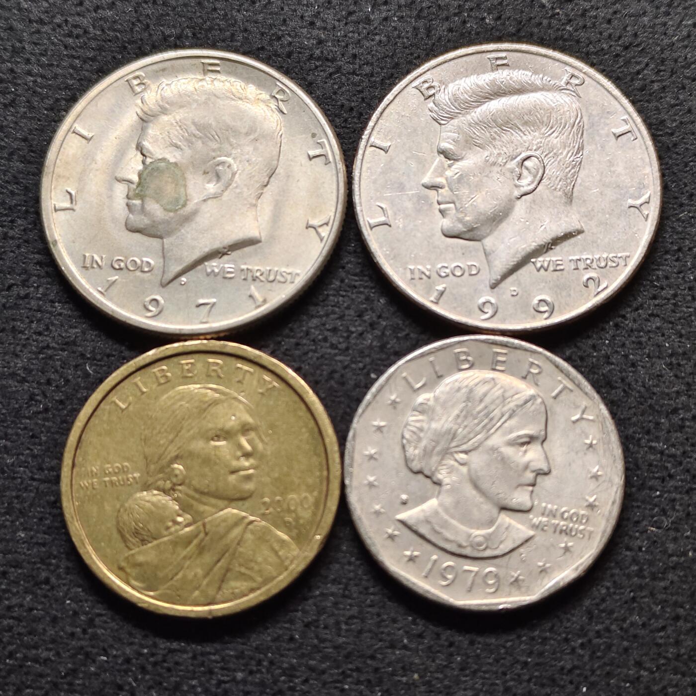 【全场包邮】纯粹捡漏拍490场（免费代拍第27场） 美国各年份半元-1元4枚一组-含苏珊小1元和萨卡维亚