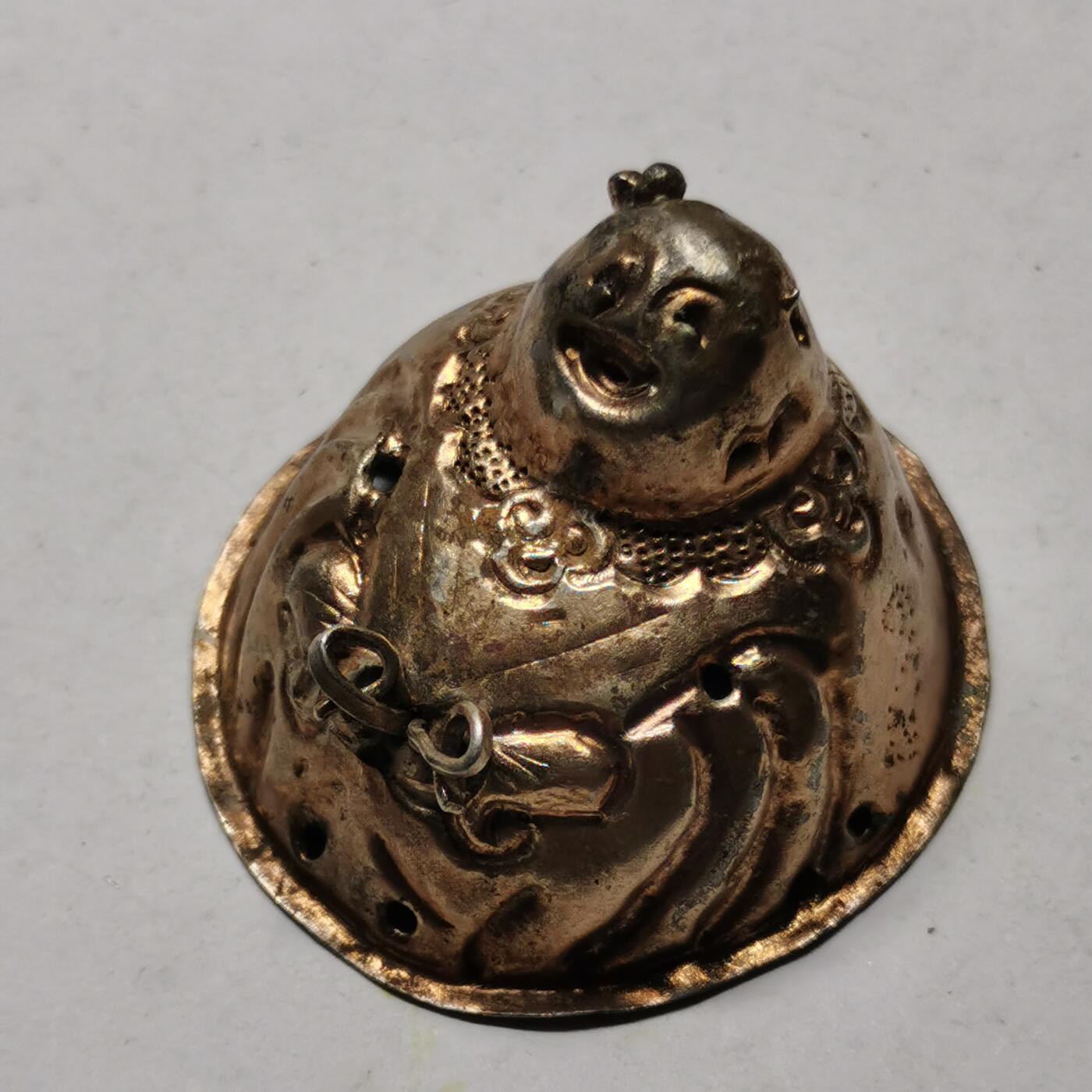 杂件专场91期 清代老银鎏金大号阿福