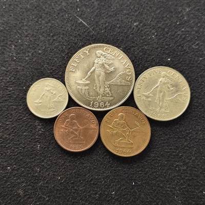 【全场包邮】纯粹捡漏拍490场（免费代拍第27场） - 菲律宾1958-1966年独立首版5枚套币