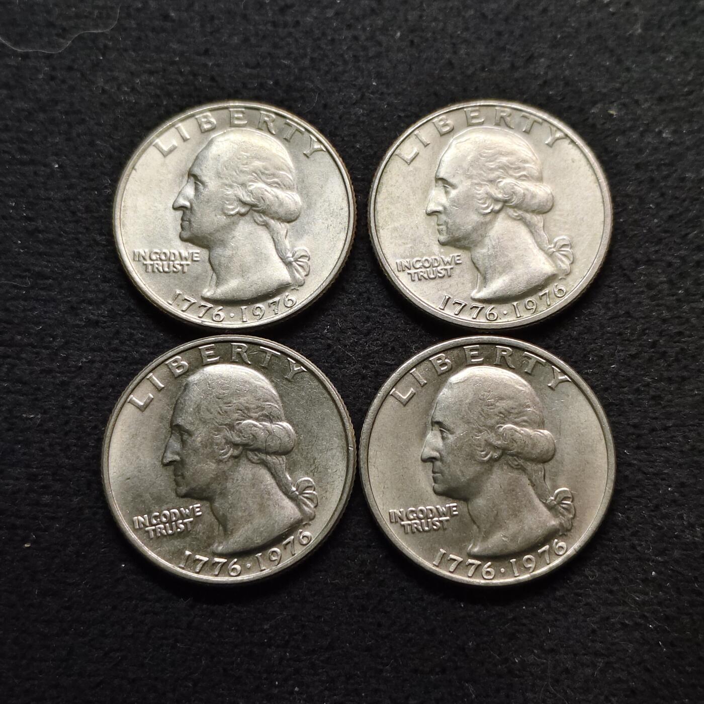 【全场包邮】纯粹捡漏拍490场（免费代拍第27场） 美国1976年25分独立200周年纪念币4枚一组