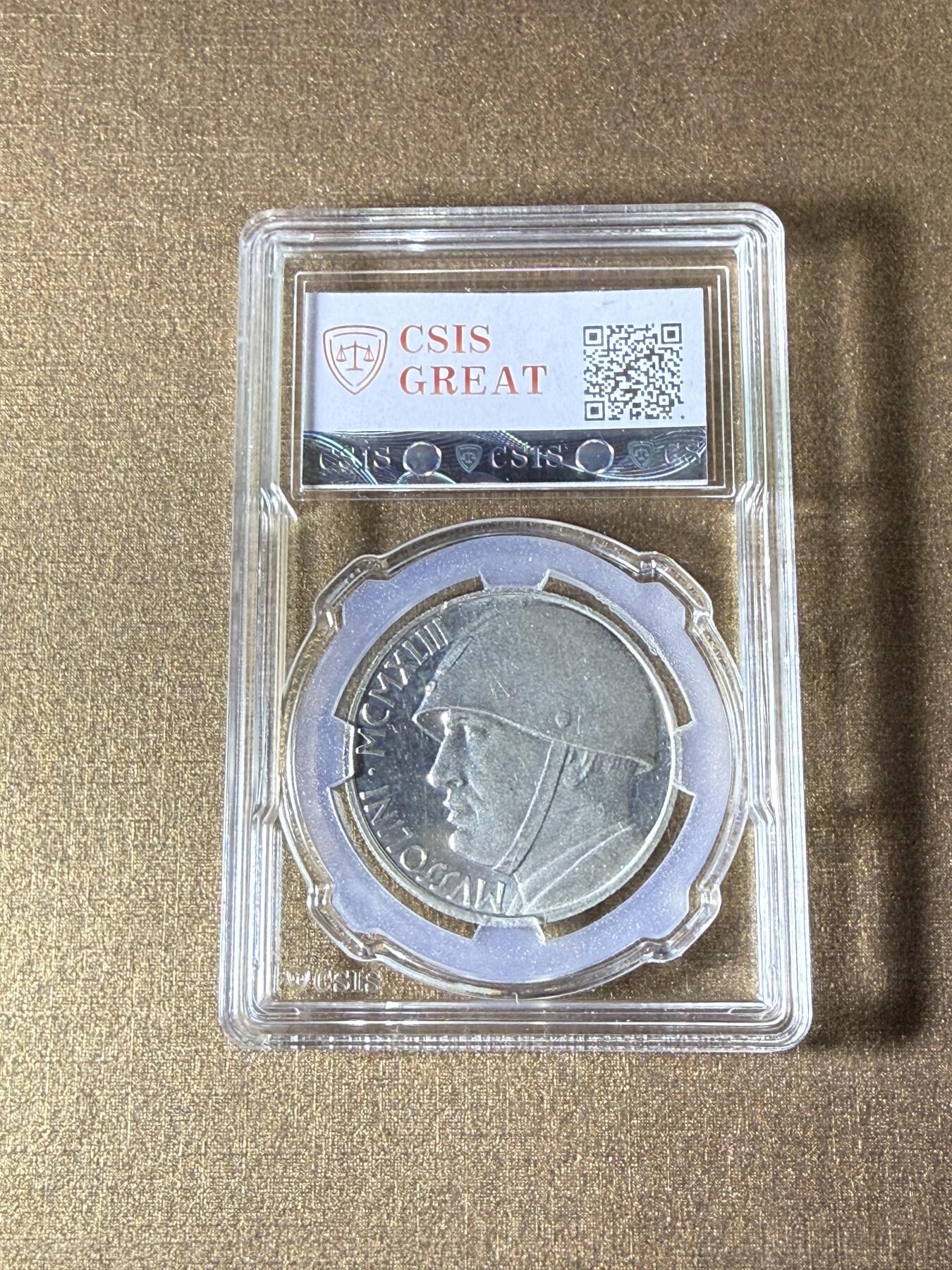 CSIS-GREAT评级精品钱币拍卖第三百三十二期 意大利 墨索里尼镀银臆造币 少见帽徽版 CSIS