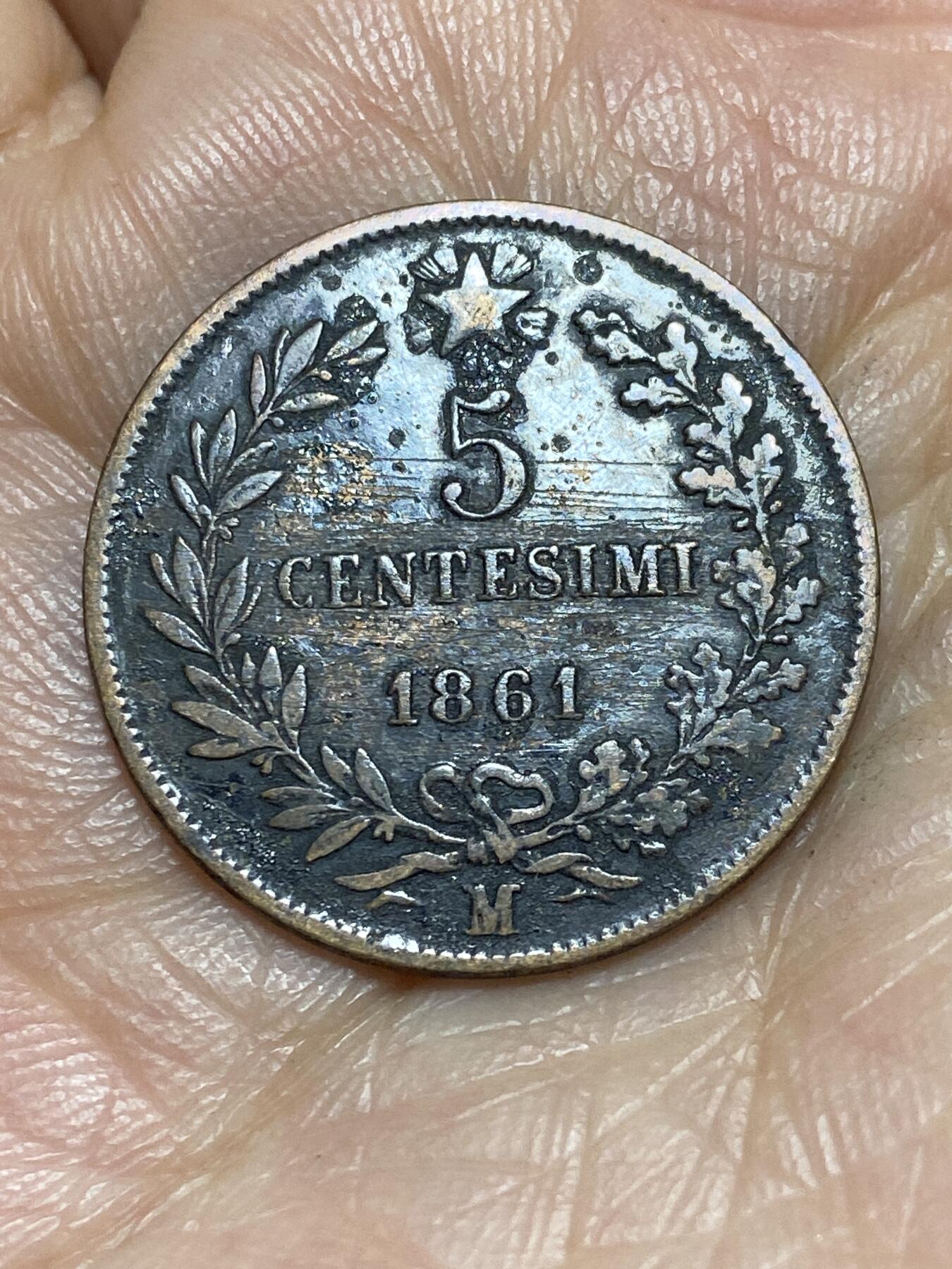 2026年第一场(总第一百七十场）外国好品散币场(免佣金) 意大利王国1861年5分(维托里奥·埃马努埃莱二世，M标米兰造，首发年仅发行3年)