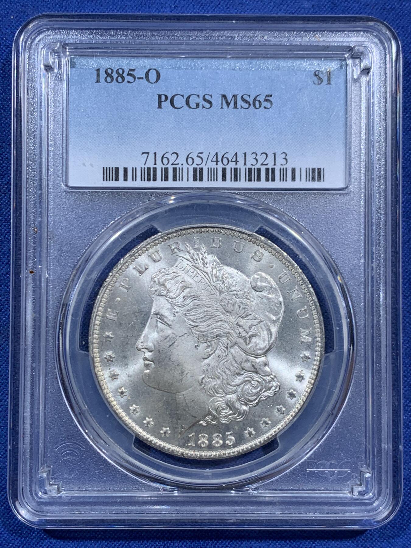 《竞宝斋》第452场 周日，周一 2场连拍 （全场包邮，欢迎送拍） PCGS MS65 美国1885O摩根一美元银币 霜感十分强烈的一枚