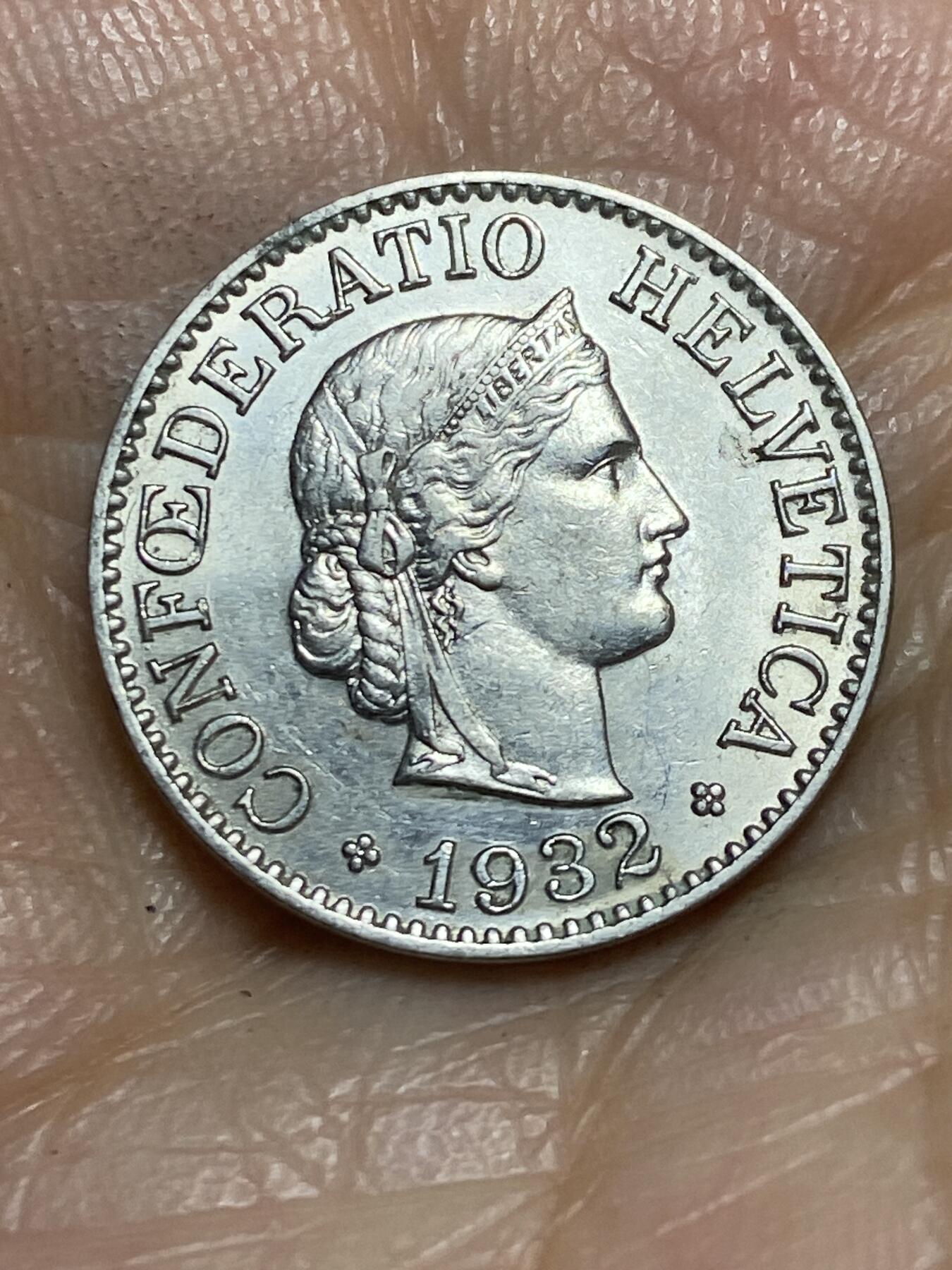 2026年第一场(总第一百七十场）外国好品散币场(免佣金) 少见原光好品–瑞士🇨🇭1932年10拉彭(第四版，纯镍材质版，B标伯尔尼造，首发年)