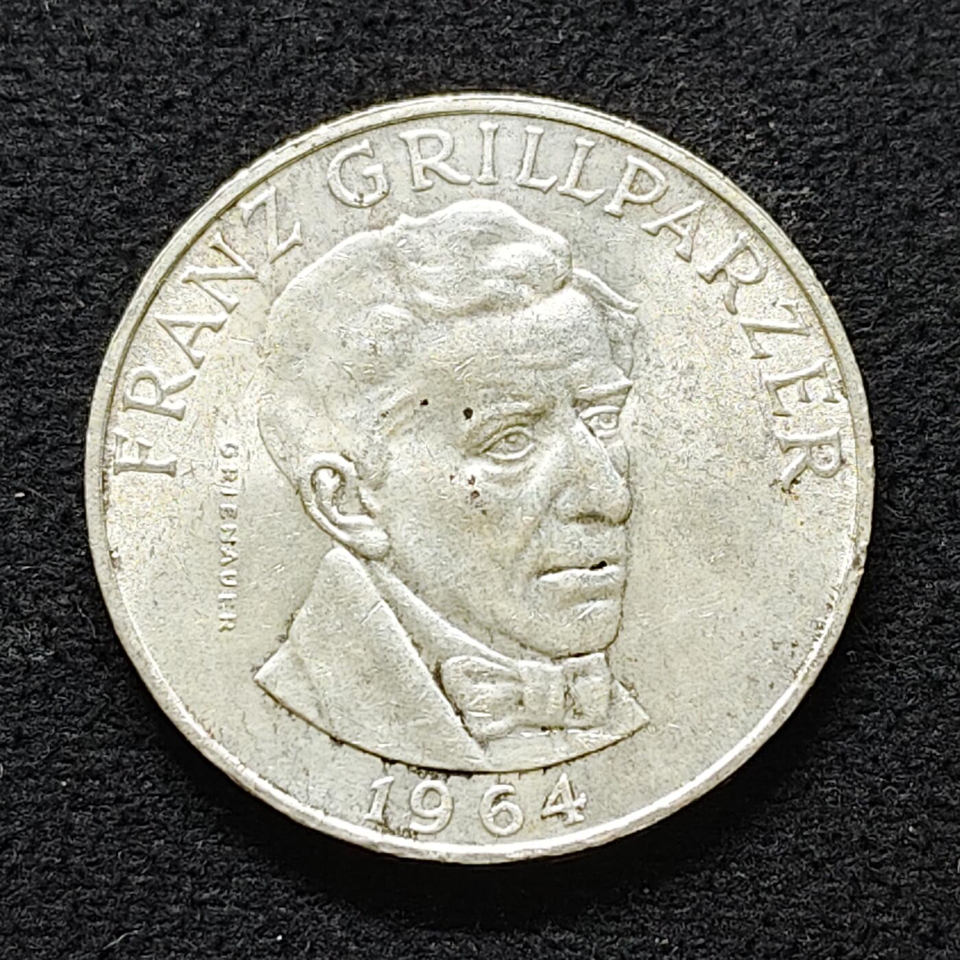 【全场包邮】纯粹捡漏拍491场（免费代拍第28场） 奥地利1964年25先令剧作家弗朗茨·格里帕泽（30.5毫米13克）纪念银币
