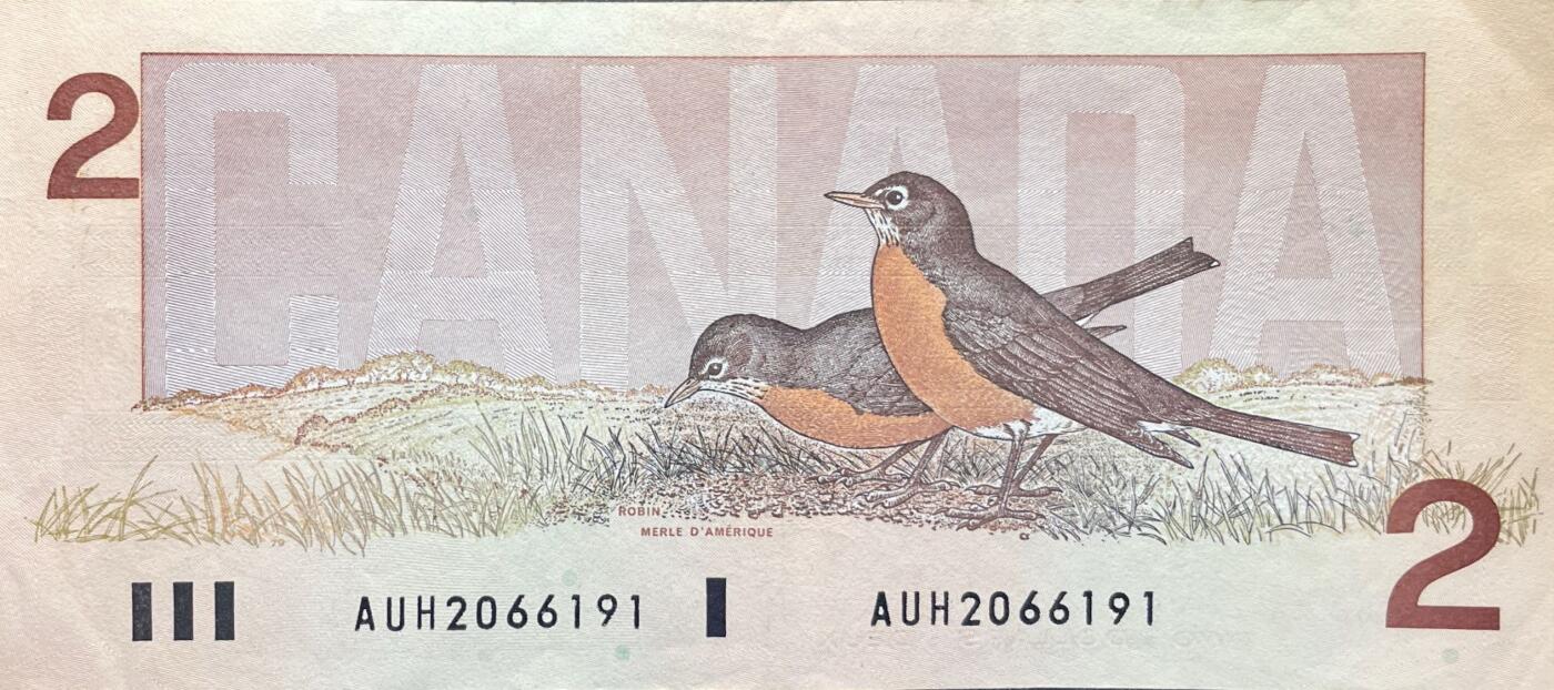 回流1228 加拿大1986年2元纸币（“鸟类系列”后期版）美洲知更鸟