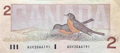 回流1228 - 加拿大1986年2元纸币（“鸟类系列”后期版）美洲知更鸟
