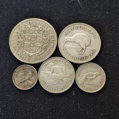 【全场包邮】纯粹捡漏拍491场（免费代拍第28场） - 新西兰1934-1935年乔治五世5枚全银套币（共计35.33克）