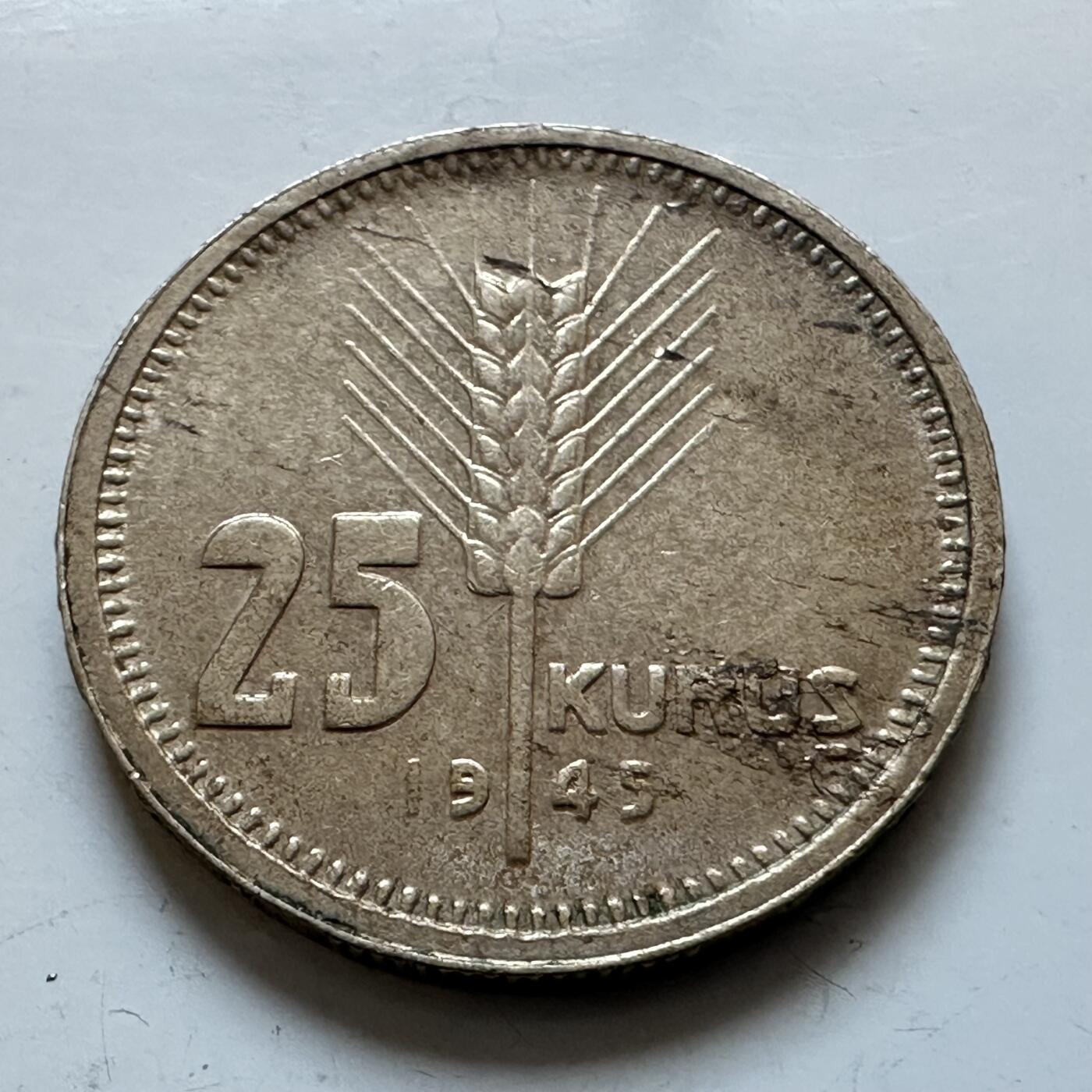 🌹外币初藏🌹🐯2025年第147场  每周二四六晚8️⃣点 接代拍 土耳其1945年25库鲁