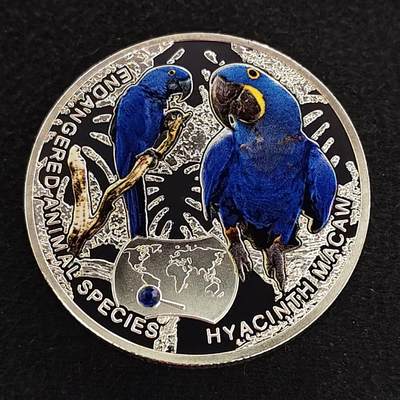 【全场包邮】纯粹捡漏拍490场（免费代拍第27场） - 赞比亚2014年1000看濒危动物蓝紫金刚鹦鹉彩色精制克朗型纪念