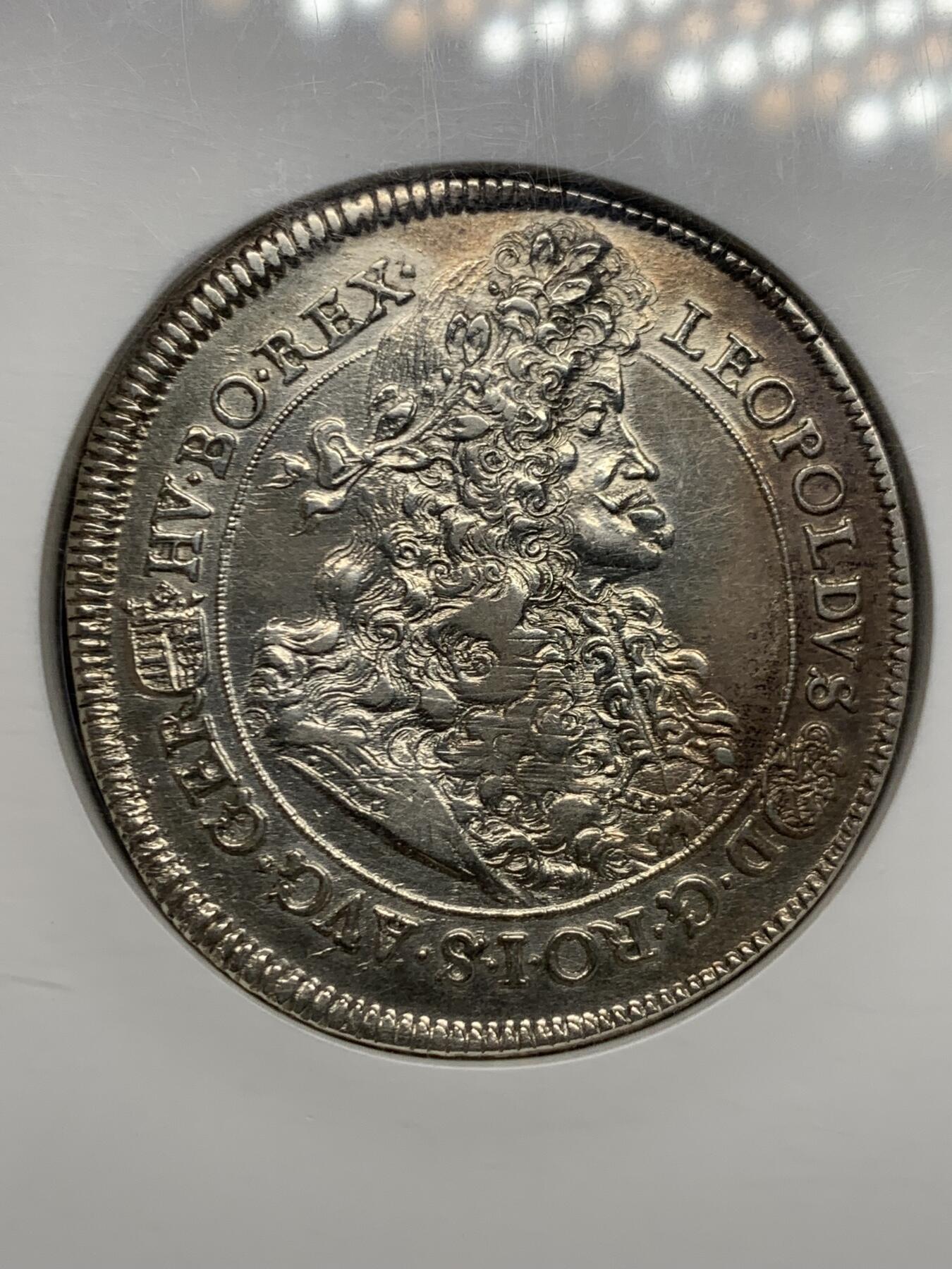 《竞宝斋》第452场 周日，周一 2场连拍 （全场包邮，欢迎送拍） NGC AU 神圣罗马帝国 1691 稀少匈牙利版 利奥博德一世大泰勒 超常规尺寸大盒封装 大波浪经典品种