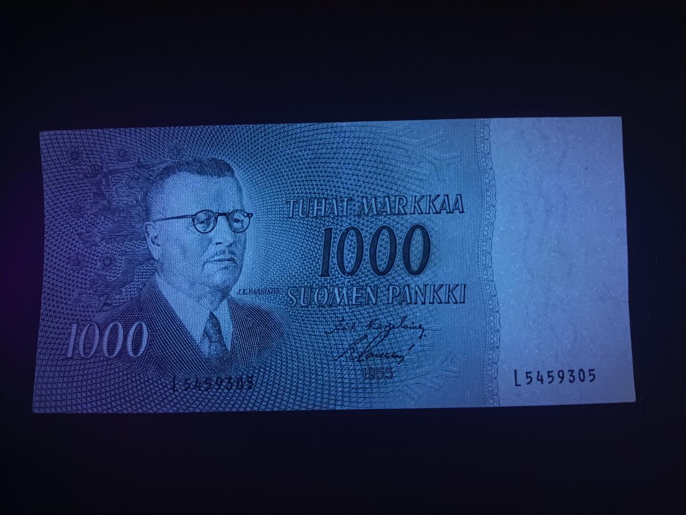 2026首期，总第211期 芬兰1955版1000马克AUNC，政治家帕斯基韦，少见早期旧币制品种