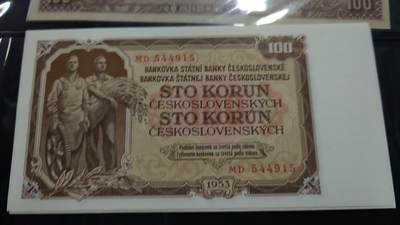【新年二拍】世界钱币～微拍第222期暨2025年第62期  裸钞专场超低起拍 欢迎参与 - 1953年捷克斯洛伐克100 全新绝品尾号915