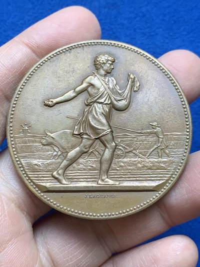 《竞宝斋》第452场 周日，周一 2场连拍 （全场包邮，欢迎送拍） - 法国上世纪农业奖章，高浮雕，直径：50.5mm，重量：61.4克。