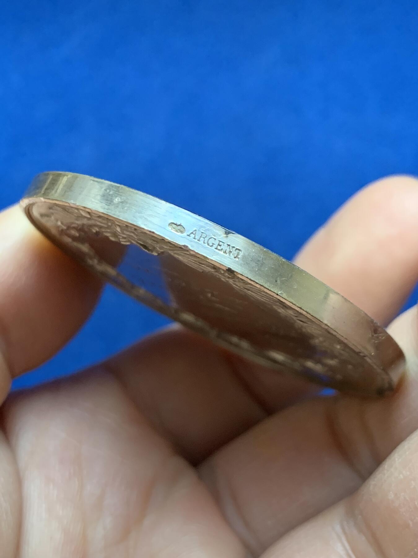 《竞宝斋》第452场 周日，周一 2场连拍 （全场包邮，欢迎送拍） 法国夏朗德省科学与艺术协会纪念大银章 60.95克 50.5mm 丰饶角银