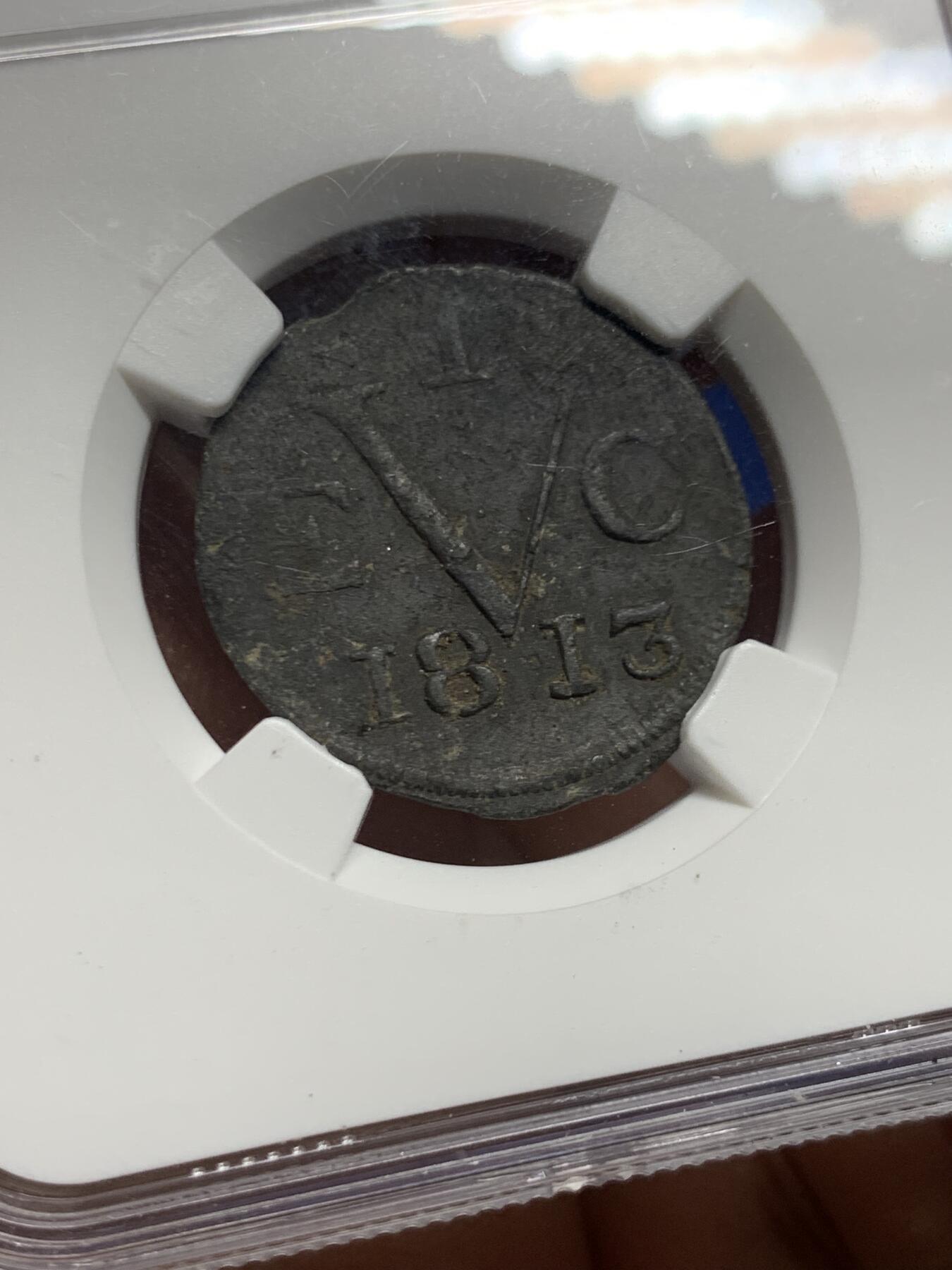 《竞宝斋》第452场 周日，周一 2场连拍 （全场包邮，欢迎送拍） NGC UNCD 爪哇1813年1DUIT