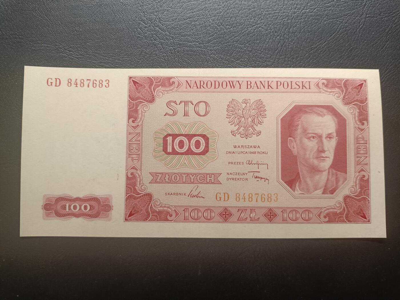 2026首期，总第211期 波兰1948版100兹罗提UNC-，男青年和工厂（肖像原型是印钞厂长的小车司机），少见人民波兰初期品种