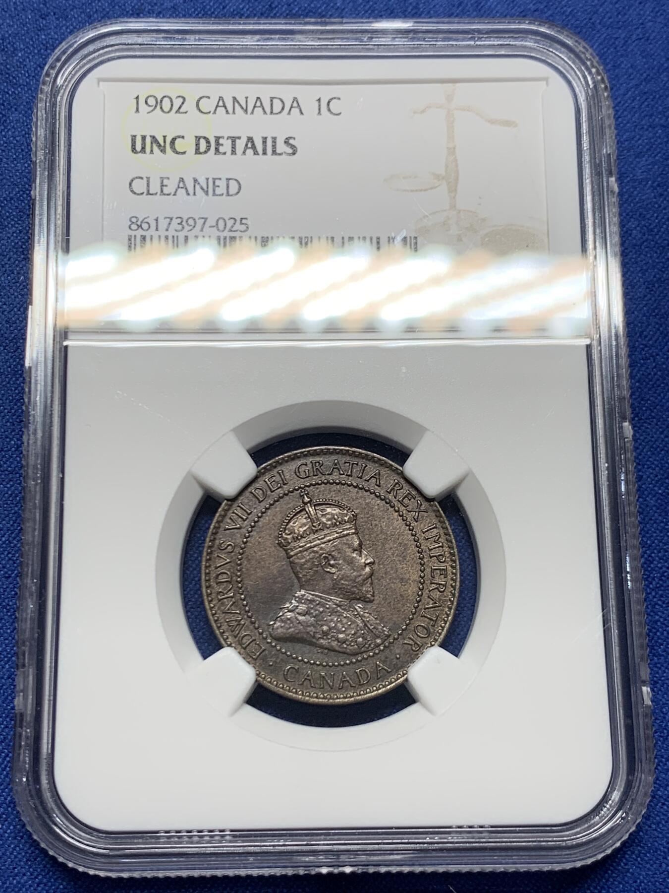 《竞宝斋》第452场 周日，周一 2场连拍 （全场包邮，欢迎送拍） NGC UNCD 加拿大1902年爱德华七世一分铜币，细节佳，首年