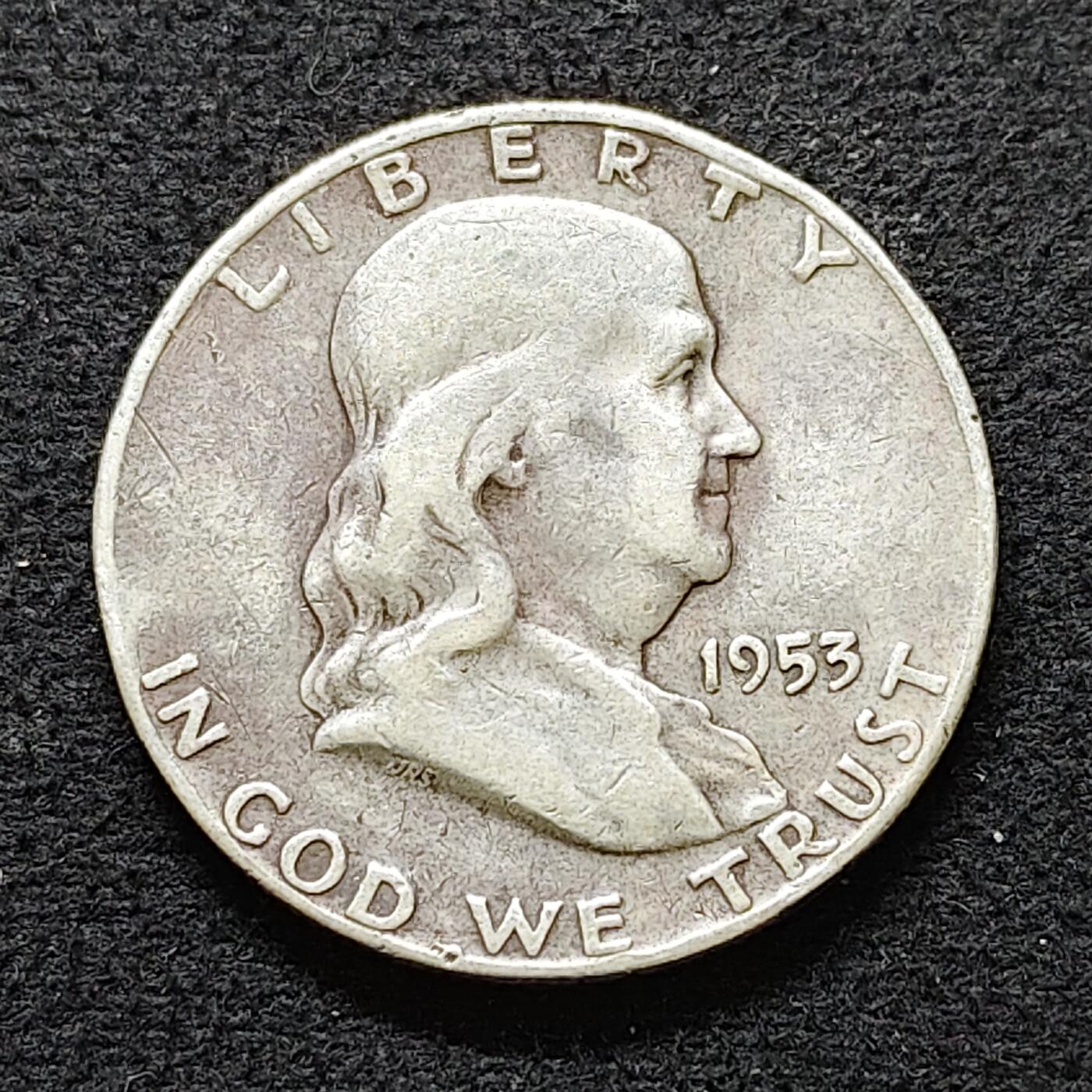 【全场包邮】纯粹捡漏拍491场（免费代拍第28场） 美国1953年富兰克林半元（30.6毫米12.5克）银币