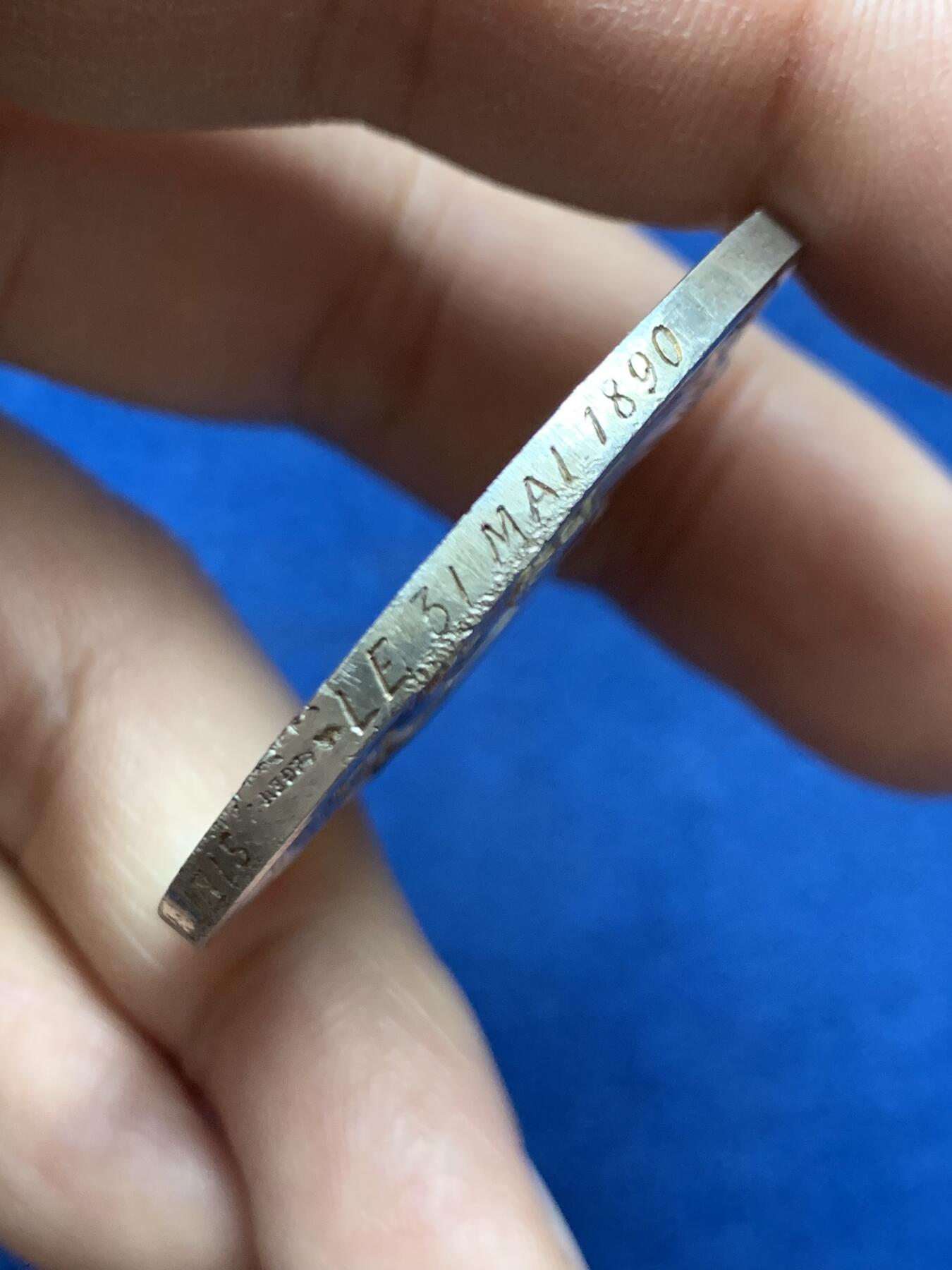 《竞宝斋》第452场 周日，周一 2场连拍 （全场包邮，欢迎送拍） 法国1890年结婚纪念银章 大版 41.5MM 32g 丰饶角边铭