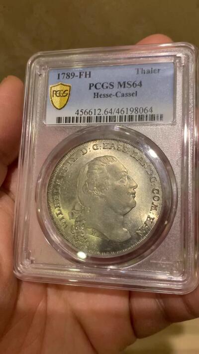 《竞宝斋》第452场 周日，周一 2场连拍 （全场包邮，欢迎送拍） 冠军分 PCGS MS64 德国 1789  黑森-卡塞尔 泰勒大银币 PL底板 丝滑感受 这个状态已无所求