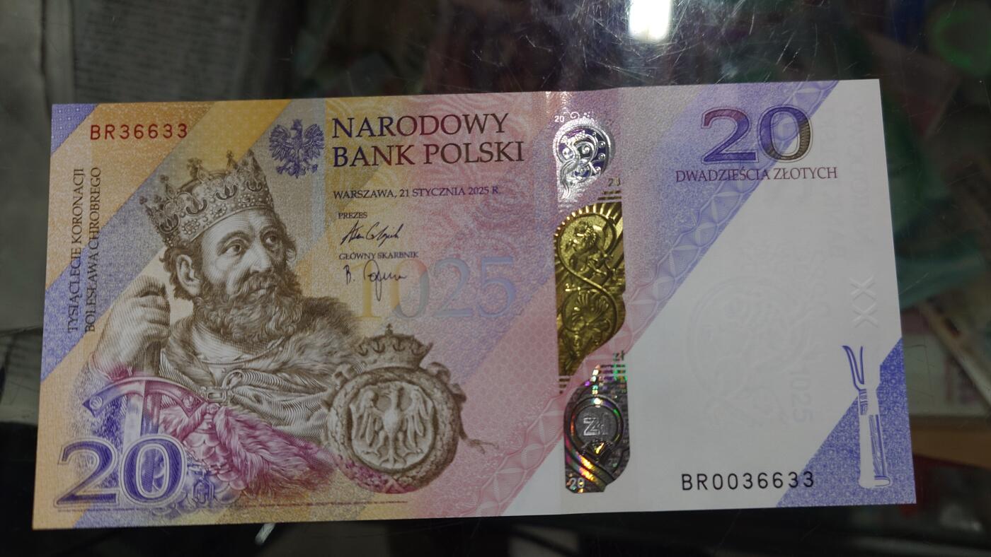 【新年二拍】世界钱币～微拍第223期暨2025年第63期  裸钞专场超低起拍 欢迎参与 2025年波兰20兹罗提纪念钞 全新绝品无47尾号6633 原装册