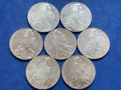 《竞宝斋》第452场 周日，周一 2场连拍 （全场包邮，欢迎送拍） - 七枚一组 1780年奥匈帝国特蕾西亚大奶妈1泰勒银币后铸版 总重约198克