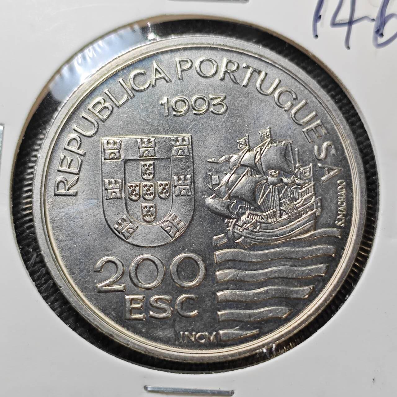 KK钱币收藏小铺 《套币 好品/批量散币专场》  2月预留时间 周末发货  1993葡萄牙200埃斯库多克朗形纪念币