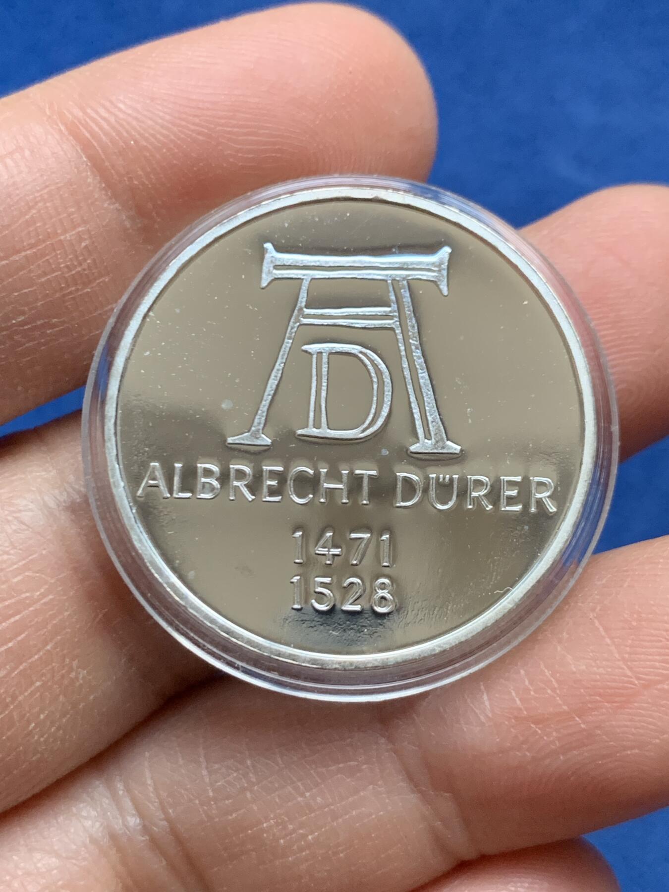 《竞宝斋》第452场 周日，周一 2场连拍 （全场包邮，欢迎送拍） 联邦德国1971年纪念丢勒诞辰500周年精制5马克银币