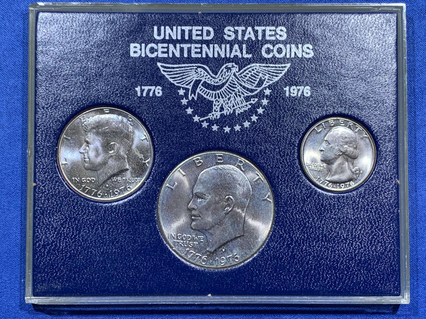 《竞宝斋》第452场 周日，周一 2场连拍 （全场包邮，欢迎送拍） 美国1976年独立200周年纪念套币 三枚装