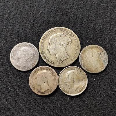 【全场包邮】纯粹捡漏拍490场（免费代拍第27场） - 英国各年份散币5枚（均为925银）银币一组-含3便士1.41克4枚+6便士2.82克1枚合计8.46克