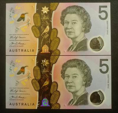 【游宝包邮场】蛇年第103期  - 澳大利亚-5元【全同号 ED/EH180382226 全新UNC】