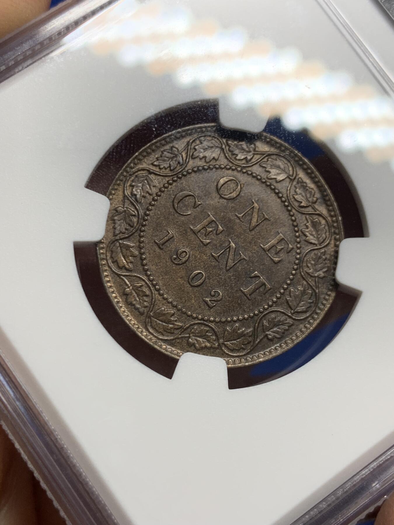 《竞宝斋》第452场 周日，周一 2场连拍 （全场包邮，欢迎送拍） NGC UNCD 加拿大1902年爱德华七世一分铜币，细节佳，首年