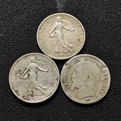 【全场包邮】纯粹捡漏拍491场（免费代拍第28场） - 法国播种女神/拿三1法郎（23毫米5克）银币3枚一组（共计15克）